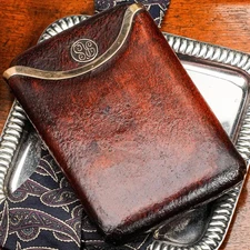 Rare Asprey & Co. 9kt Gold Art Deco Antique Leather Cigar Case Tobacciana