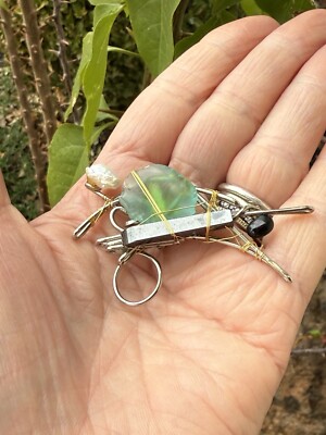 Designer Boutique Multi Media Wire Wrap Brooch Pin Sea Glass, Pearl, Onyx, Etc