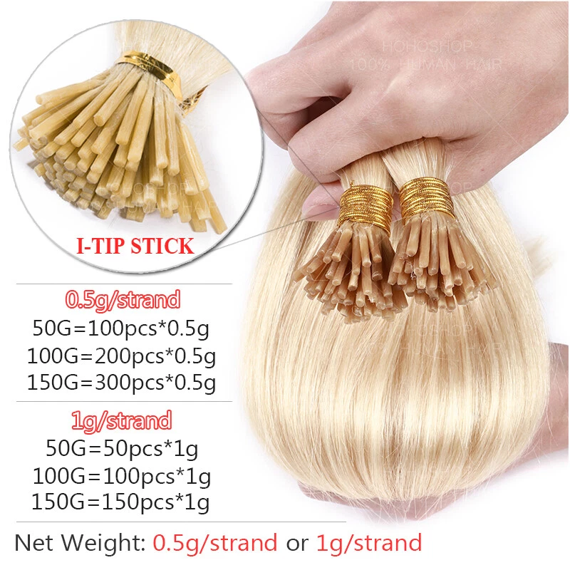 Extensiones de cabello humano 8A 300 hebras punta en I Remy micro anillo cuentas enlace 150 g Foto 2 de 4