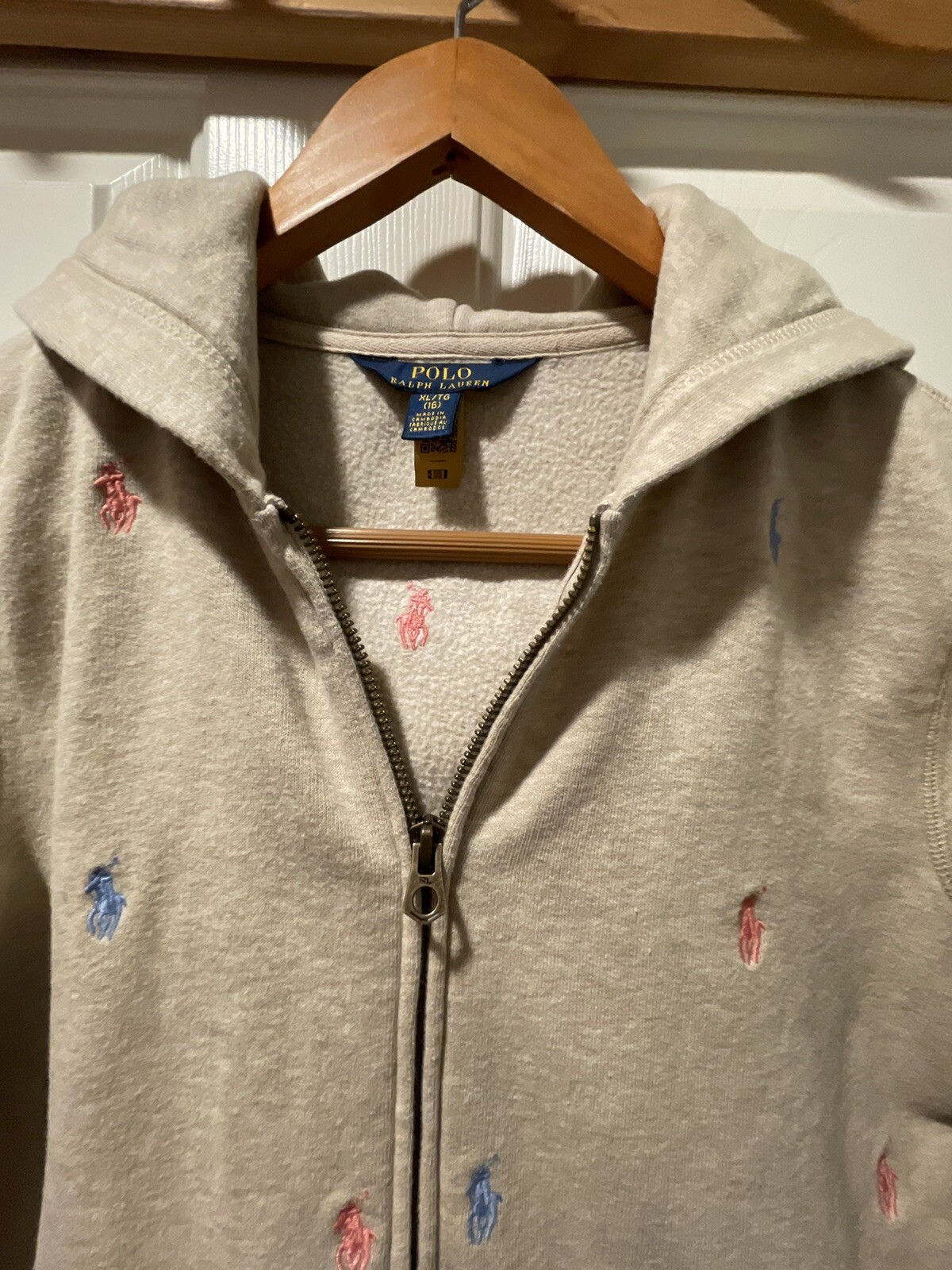 Polo Ralph Lauren Ragazza XL Marrone Rosa Blu Pony Felpa Full Zip Cappuccio Leggi