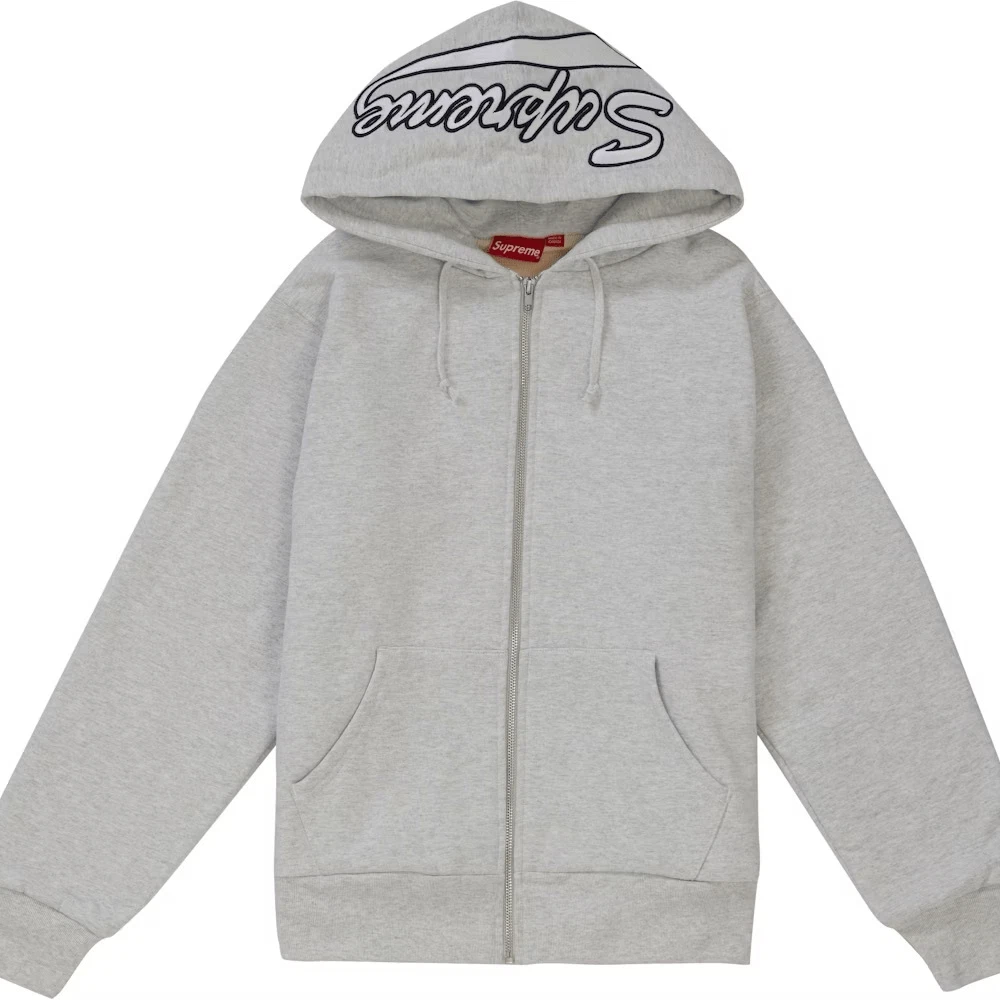 Pull zippé thermique Supreme FW18 gris cendre sweat à capuche zippé moyen NEUF
