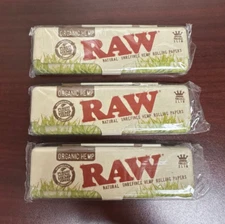 RAW Organic King Size Slim Metal Tin Rolling Paper Storage Case -3 PACKS