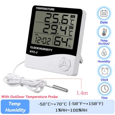 LCD Wetterstation Thermometer / Hygrometer mit Innen & Außentemperatur Sensor - Bild 1 von 4