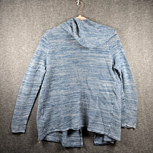 Woolrich Damen L blau meliert vorne offen Strickjacke Kapuze Häkel Strand Vibes - Bild 7 von 10