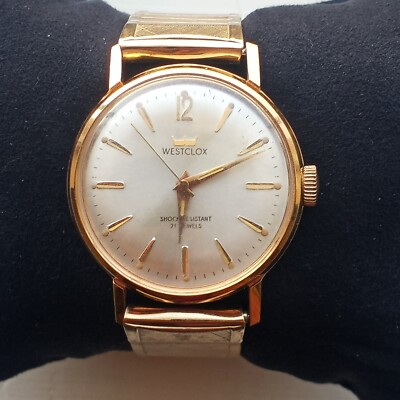  Rare Vintage Westclox Crown  Mens Wind Up Watch 17 Jewels Gold Tone Read