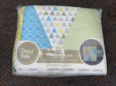 Trend Lab Triangles 3 Piece Crib Bedding Set Quilt/Crib Skirt/Sheet Blue/Green