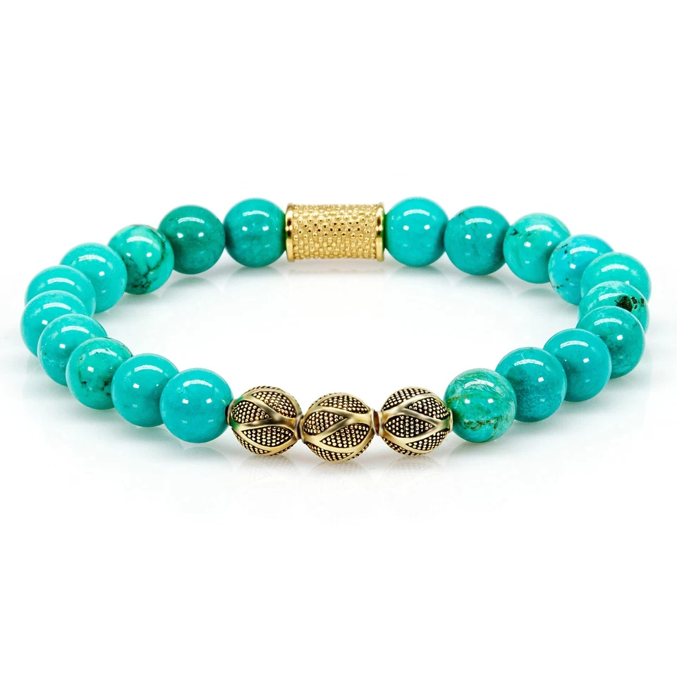 Perlenarmband Grüner Türkis Perlen Excelsior Gold 925 Sterling Silber 18k - Bild 4 von 4