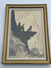 ANTIQUE DRAWING PAINTING ILLUSTRATION MARION CONNELLY ART DECO MAN DOG VIEW