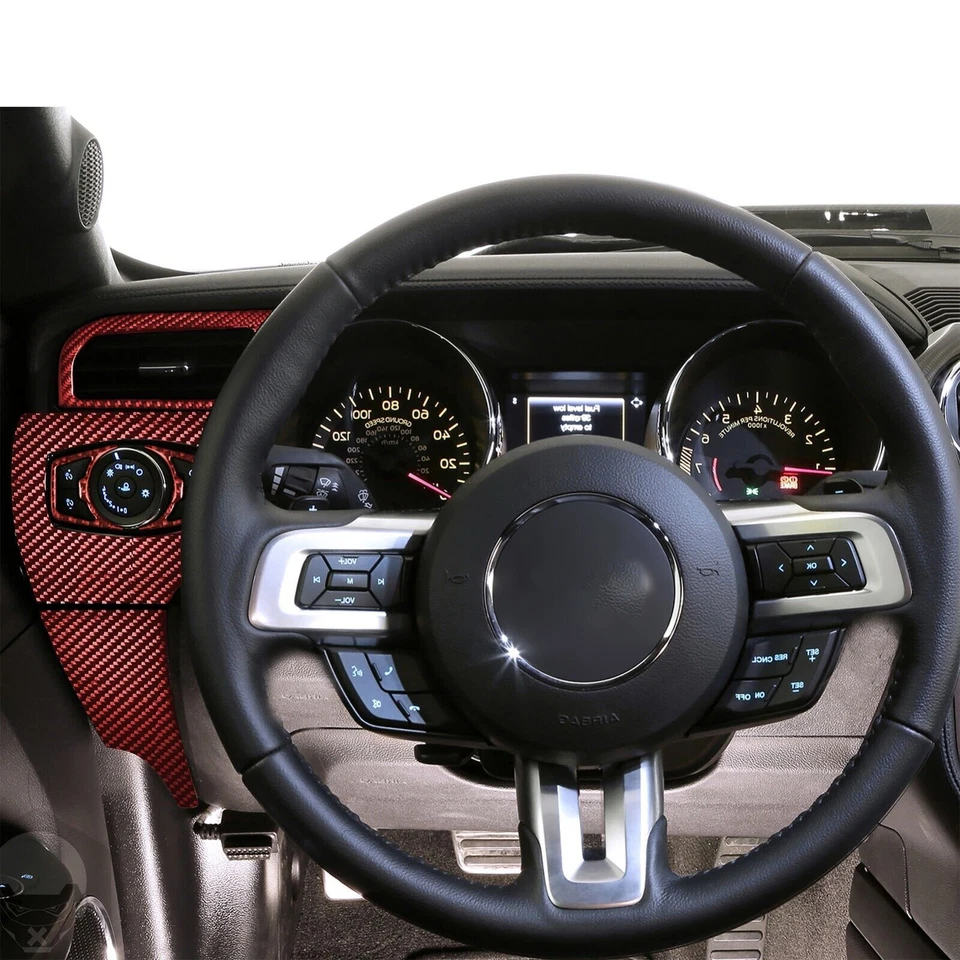 Juego completo de cubiertas interiores de 50 piezas para Ford Mustang 15-20 rojo de fibra de carbono Foto 2 de 4