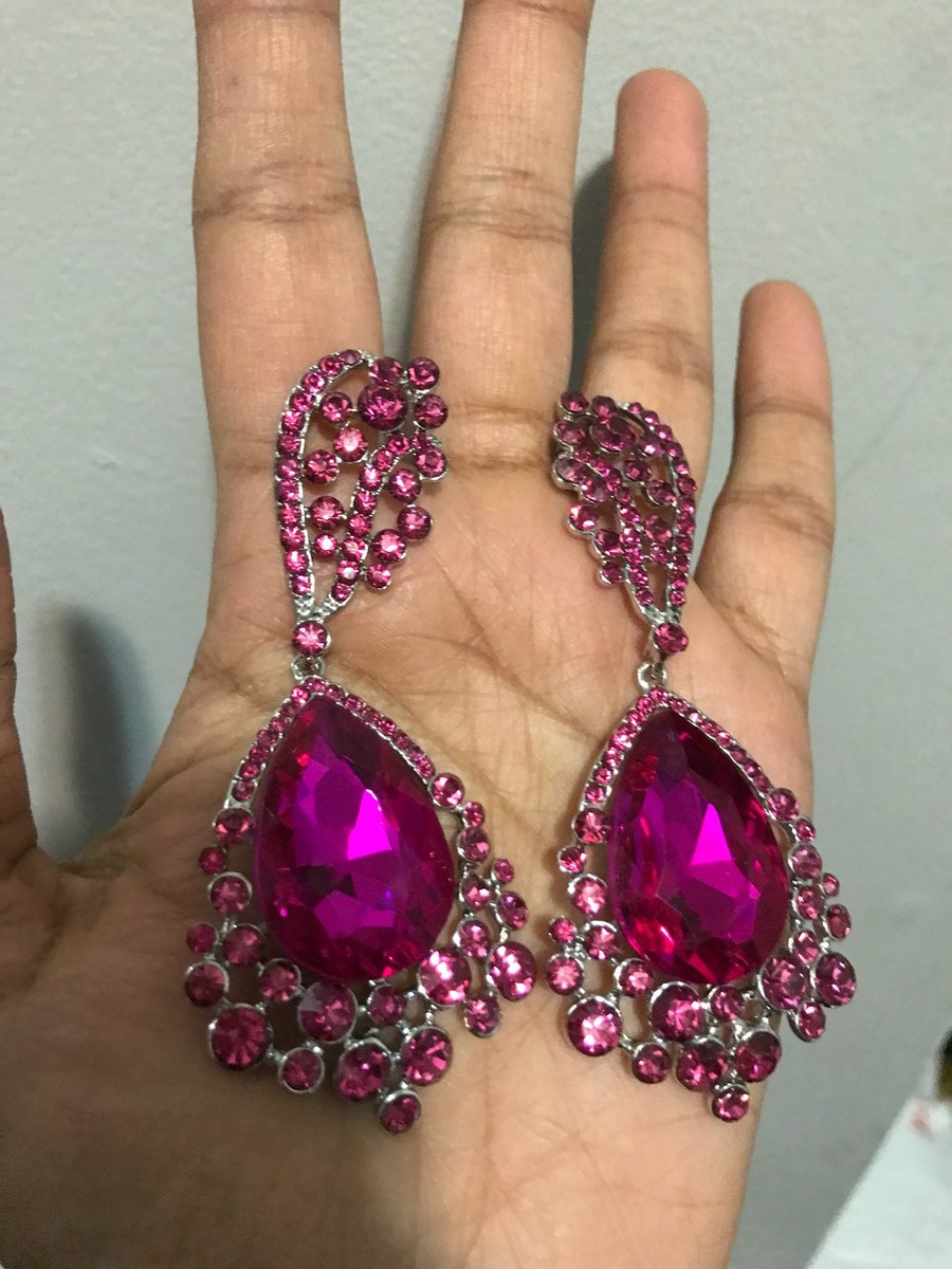 Matching Pink Colour Earrings Pink Dress Earrings Fuchsia Pink Chunky Crystal Drop Earrings, Big Pink Rhinestone Matching Pink Colour Earrings Pink Dress Earrings Fuchsia Pink Chunky Crystal Drop Earrings, Big Pink Rhinestone
