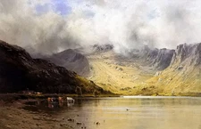 Ｏｉｌ　ｐａｉｎｔｉｎｇ Alfred Fontuale DeBreanski - The Foxes Path to Cader cows scenery