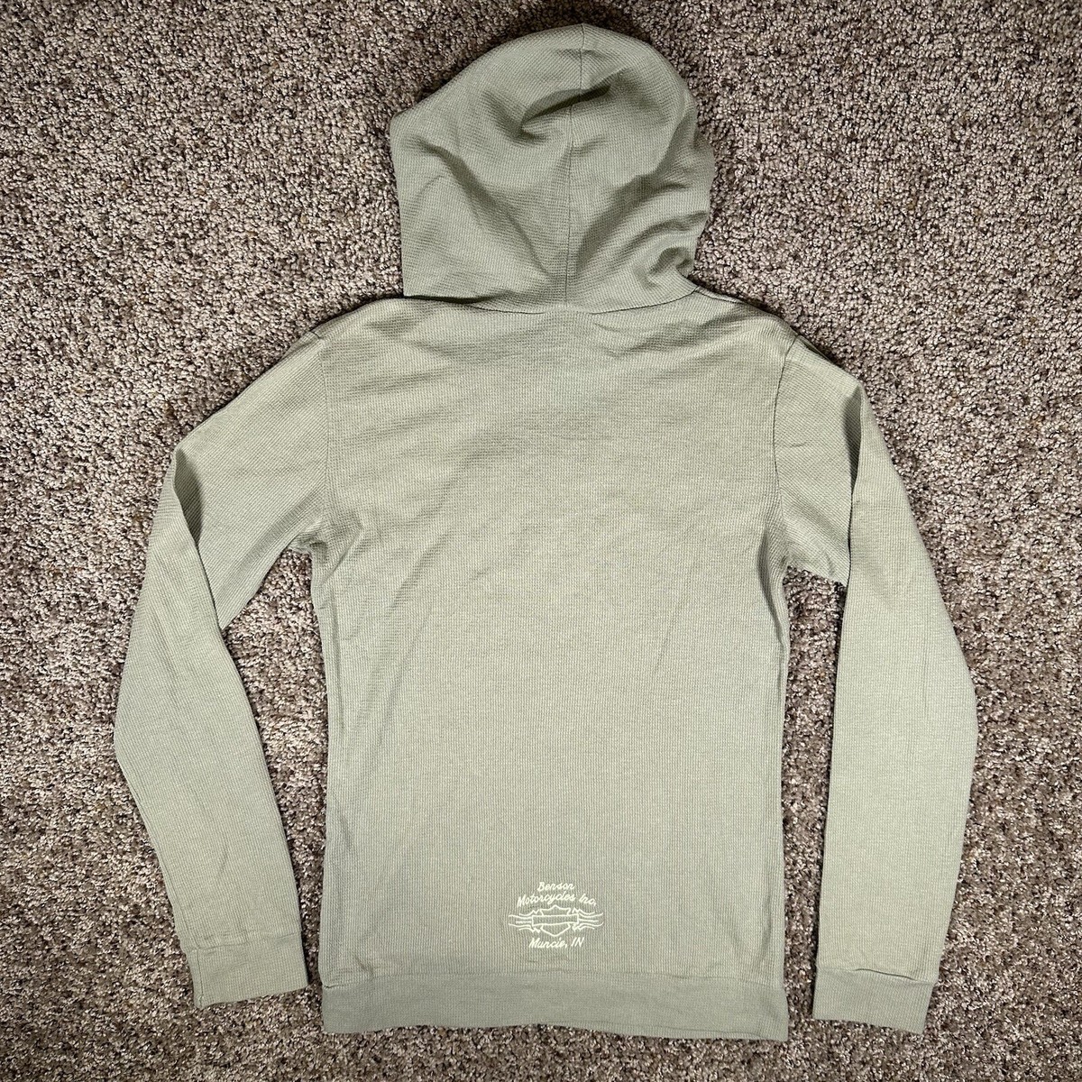 Vintage Harley Davidson Flame Earth Tone Green Thermal Hoodie Size