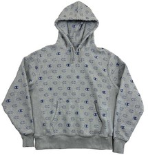 Champion Life Mens Reverse Weave Pullover Hoodie C Logo Spaced Oxford Grey Sz L