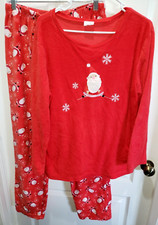 womens CHRISTMAS FLEECE PAJAMAS size LARGE SANTA SNOWFLAKES SO SOFT 