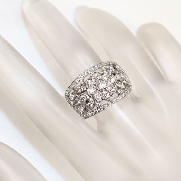 k18WGリング K18WG diamond ring D0.90ct antique LACE - Auth Free Shipping