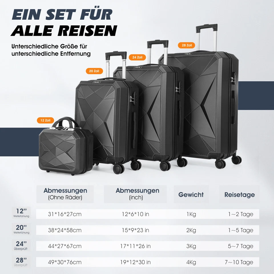 Reisekoffer Hartschalenkoffer Koffer Trolleys Kofferset S-M-L-XL Set TSA Schloß - Bild 4 von 4