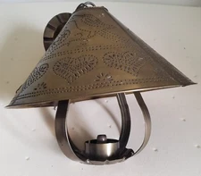 Irvin's Rustic Primitive Hanging Punched Brass Light Fixture Birds and Hearts