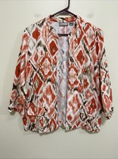 Chico's Size 1 Linen Blend Open Jacket 3/4 Sleeve Orange Brown