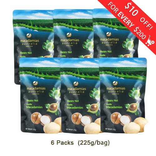 6 x Macadamias Australia Happy Nut Vanilla Nut 225g with shell FREE