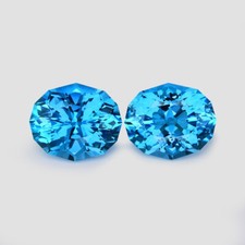 10.74Cts Winsome Natural Swiss Blue Topaz 12x9.7mm Oval Custom Cut Matching Pair