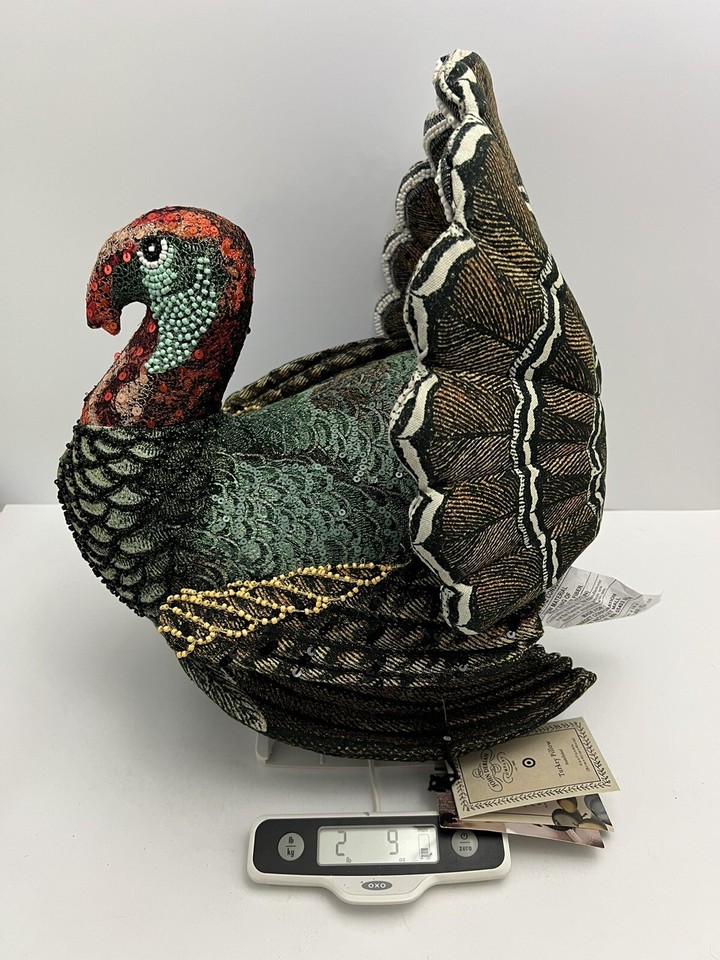 John Derian Target Beaded Fall Turkey Shaped Pillow Thanksgiving 2024