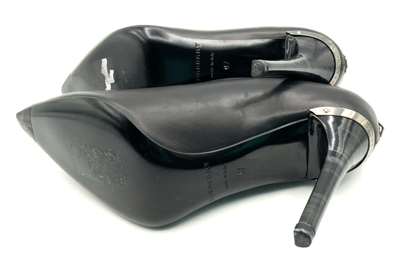 Burberry Boots Black Matted Leather Stiletto Heeled Size 37 thumbnail 17