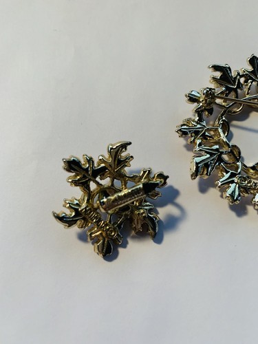 Vintage Sarah Coventry Brooch/Pin Earring Set Leaf Wreath Gold tone & Silver - Picture 6 of 6