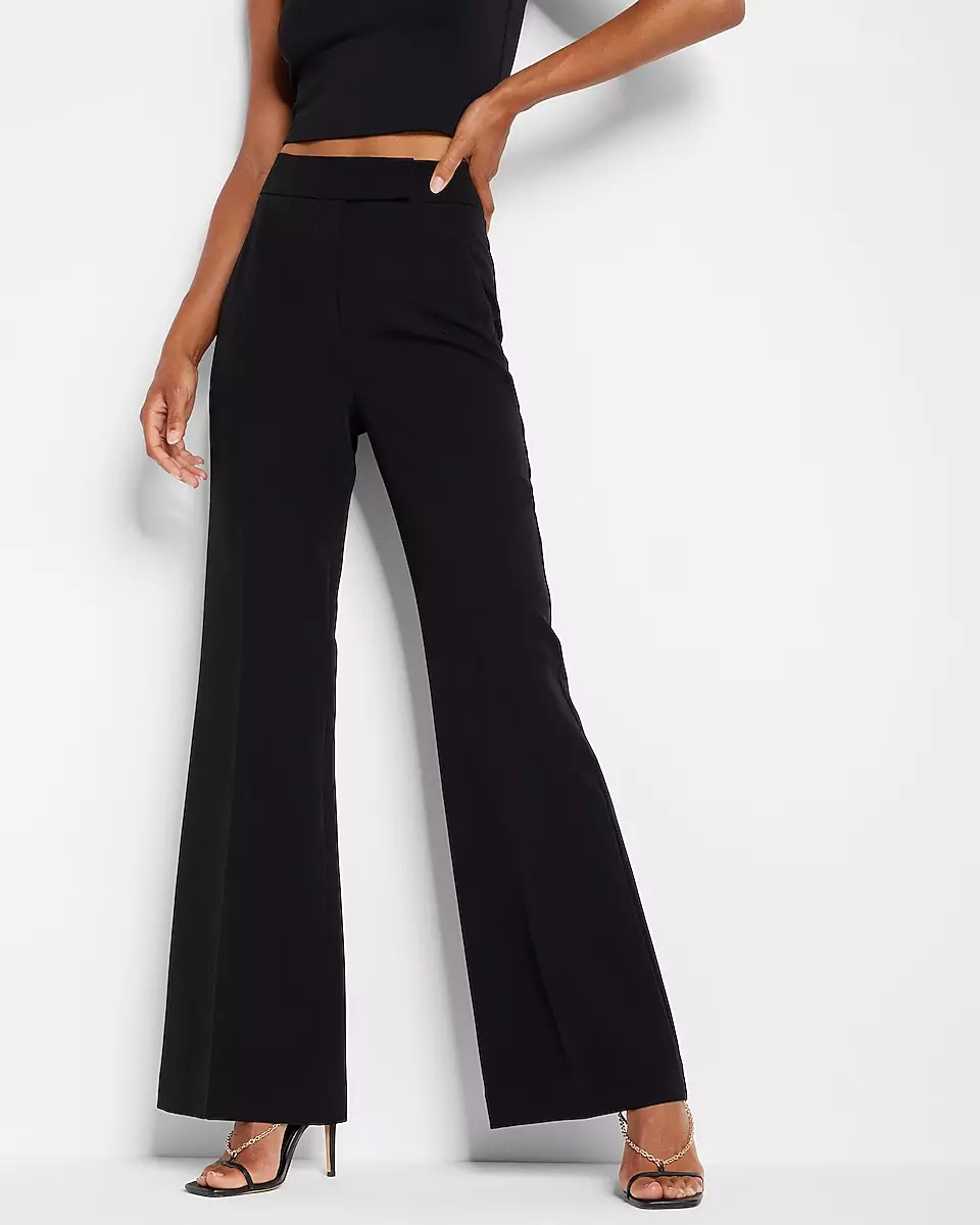 NWT EXPRESS Black Super High Rise Flare Trouser Pants Sz 10P