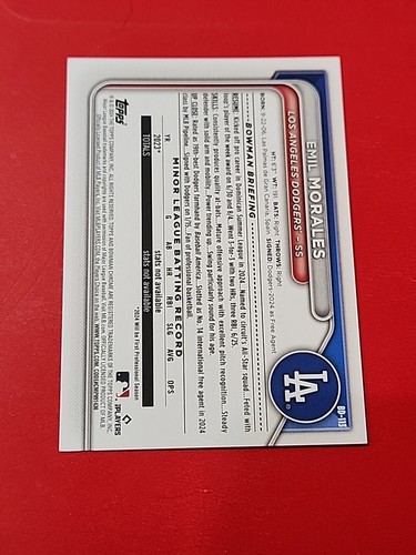 2024 Bowman Draft Paper Base BD-113 Emil Morales Los Angeles Dodgers - Picture 2 of 2