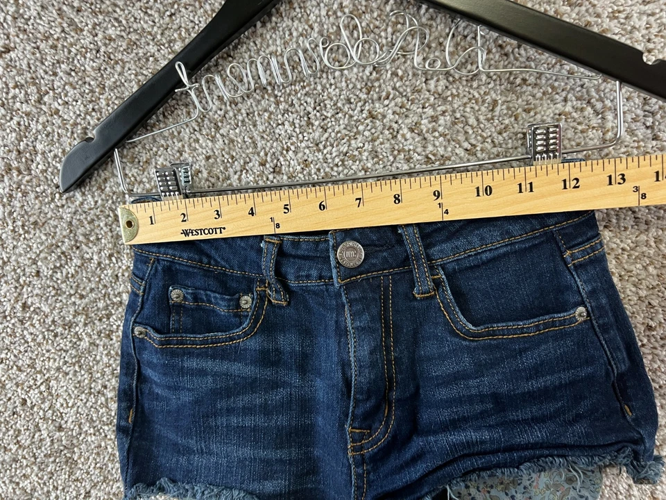 Pantalones Cortos Aeropostale Cintura Alta Para Mujer Talla 0 Azul Denim Corte Pantalones Cortos Foto 4 de 4