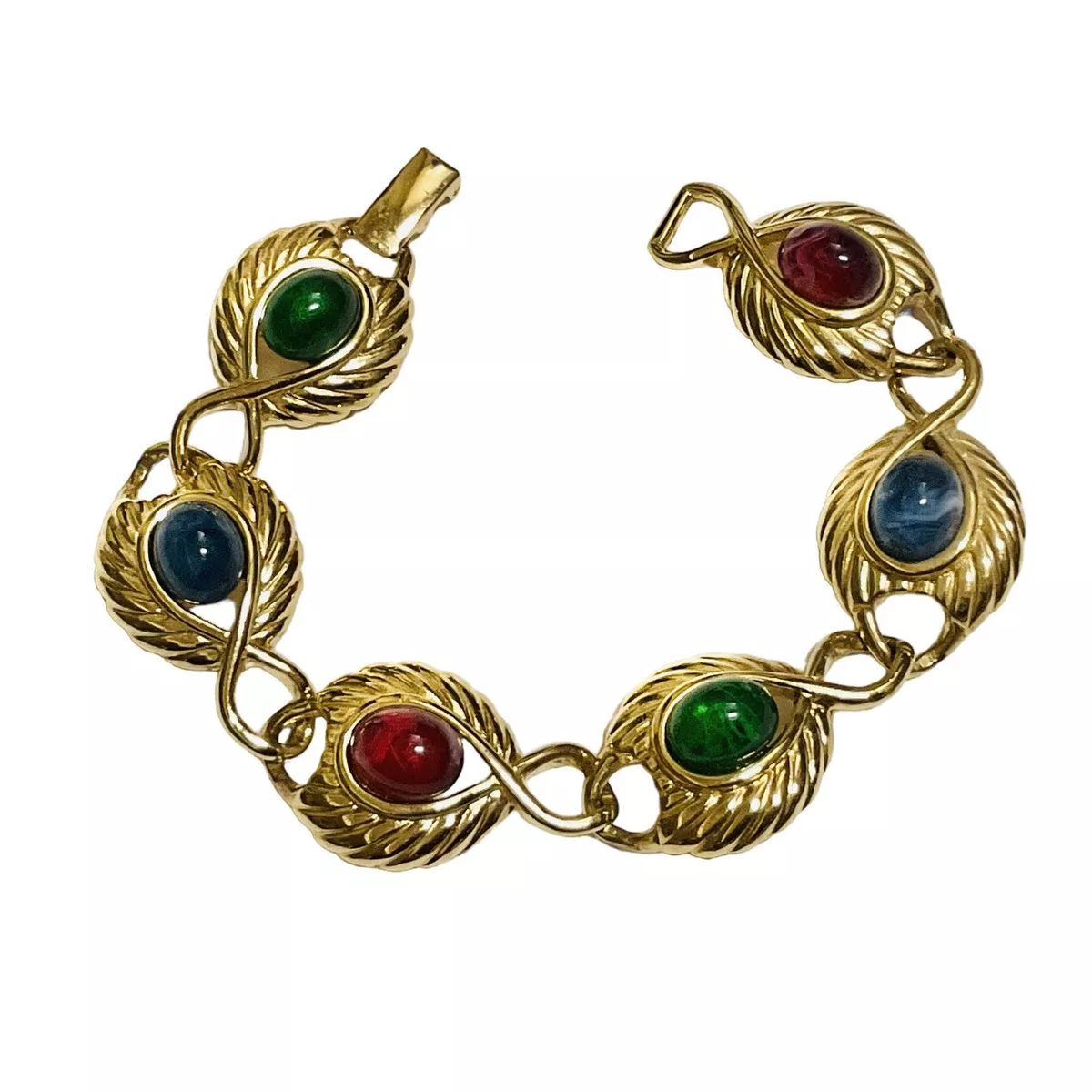 Vintage Trifari TM Multicolor Cabochon Bracelet Goldtone Link