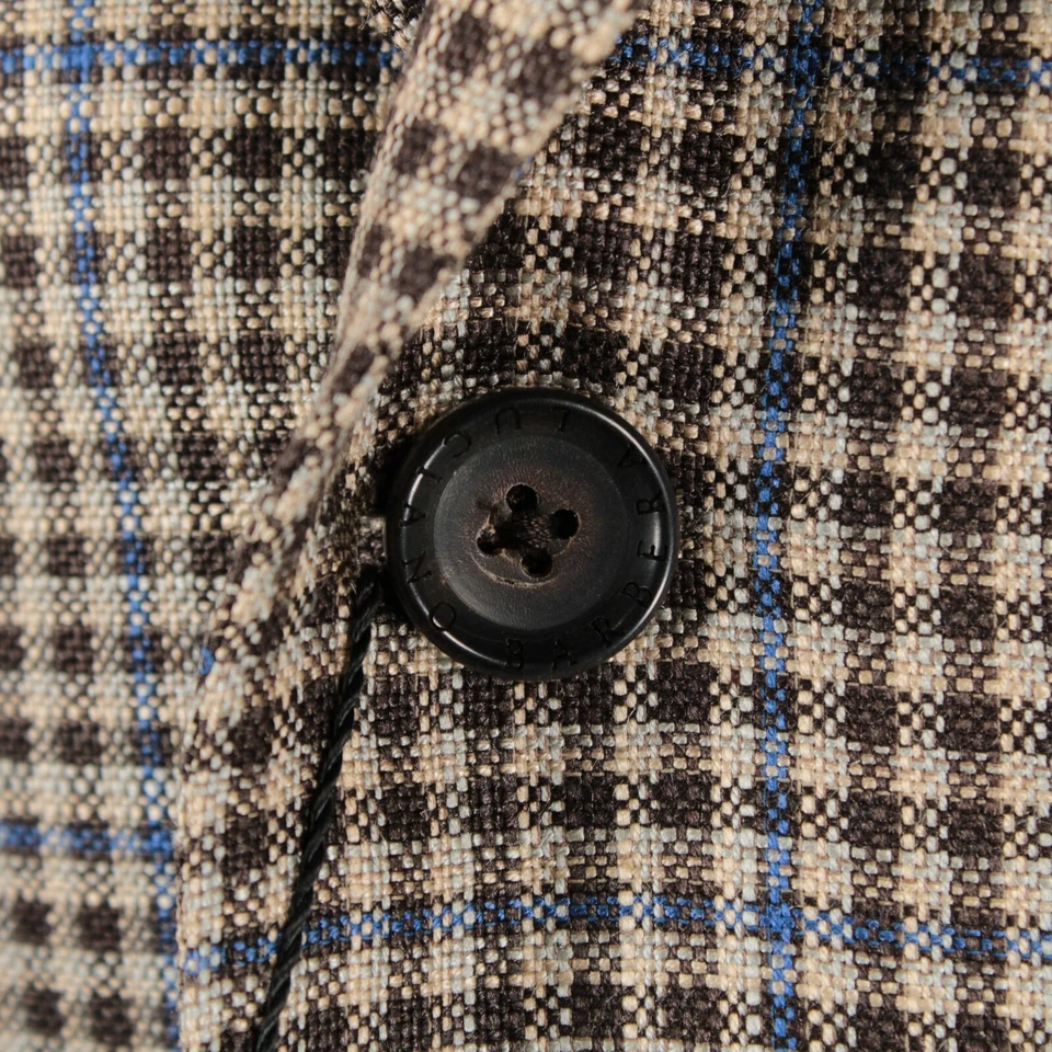 Abrigo deportivo Luciano Barbera nuevo con etiquetas seda/lana talla 50R EE. UU. 40 marrones/grises/azules a cuadros Foto 2 de 4