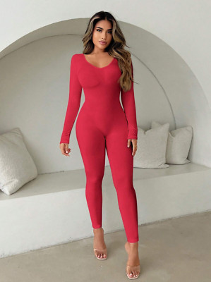 Women's SHEIN Red Full Body Jumpsuit Catsuit Zipper Size 6
