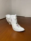 Beautiful Fenton Cabbage Rose Slipper Shoe White Milk Glass Hand Painted Signed