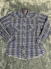 Wrangler Mens Pearl Snap Western Shirt 2XL Blue Plaid Long Sleeve Good Condition