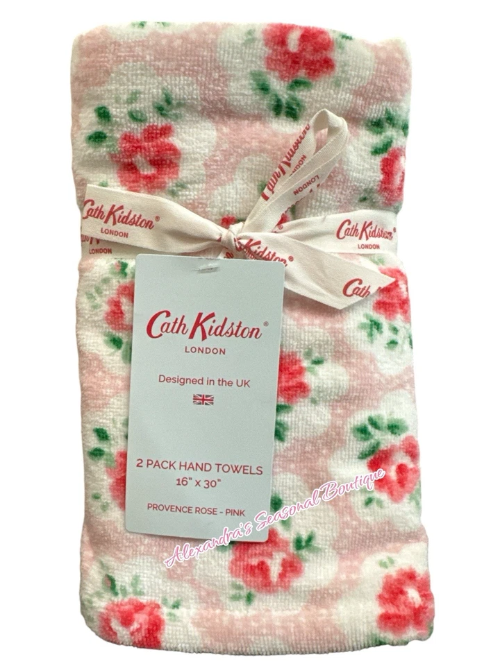 Cath Kidston London Set 2 Hand Towels Provence Rose Pink 100% Cotton 16x30 New - Image 2 of 4