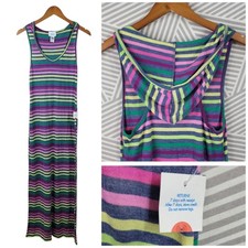 NEW Shirt Hooded Dress Maxi sundress Medium Large long cover up Rainbow Stripe