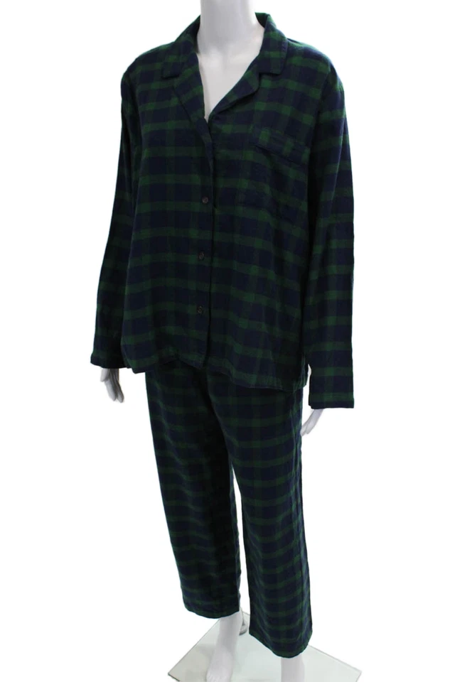 Conjunto de pijama Eberjey para mujer a cuadros con botones verde azul marino talla grande Foto 4 de 4