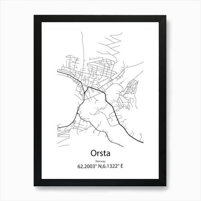 Orsta,Norway Minimalist Map Art Pri Framed Wall Art Poster Canvas Print Picture