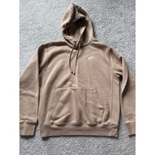 Nike Sportswear Club Fleece Hoodie Tan Khaki Beige Embroidered Logo Womens Small