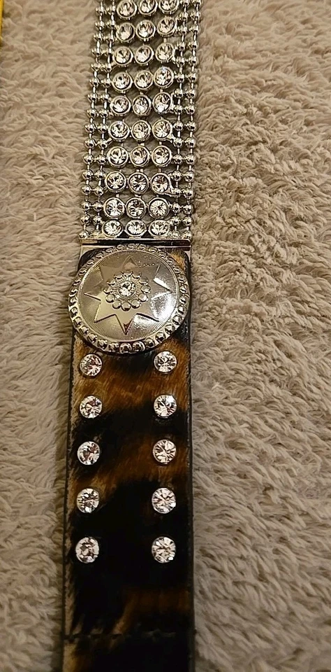 水钻女式装饰西部棕色银色皮革装饰腰带 L 44-46 — 第 4/4 张图片