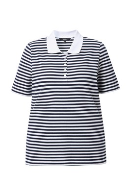 Ulla Popken Damen große Größen Poloshirt Classic Fit Piqué Ringel Halbarm 844028