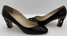 VTG Garolini Black Leather Suede Italian Pumps Heels Shoes Sz 9N