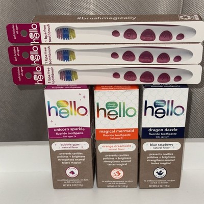 hello Unicorn Sparkle Magical Mermaid Dragon Dazzle Kids Toothpaste 3 Toothbrush