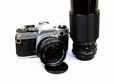Canon AE-1 Silver 35mm SLR Film Camera w/ FD 50mm f/1.4  70-200mm f/4.5