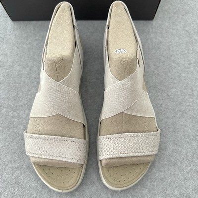 ECCO Damara Strappy Sandals Women's 11-11.5 Elastic Leather Shoes Moon Rock NEW