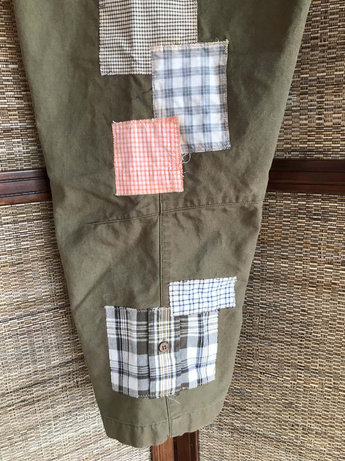 Upcycled Patchwork Cropped Pants | Boho Olive Gre… - image 8