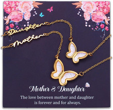 Mother Daughter Necklace Set for 2 Gifts for Mom from Daughter Butterfly Shell N