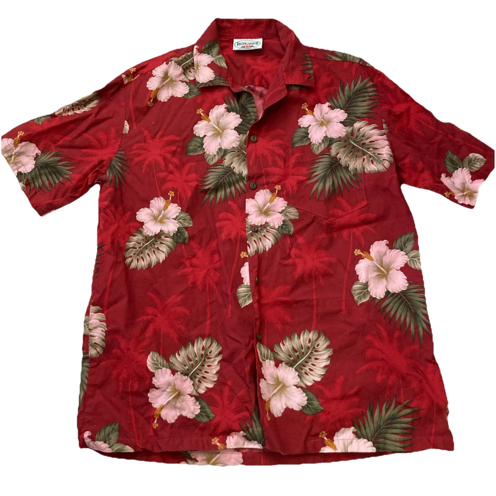 Pacific Legend Apparel Hawaiian Shirt Mens XXL Red Floral Cotton Hawaii USA