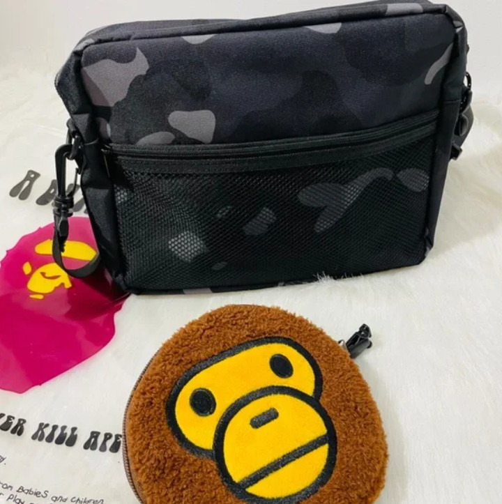 BAPE KIDS A Bathing Ape Camo Black Shoulder Bag MILO Pouch 2022 -Free Gift